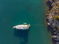 Sailing yacht in a calm bay from above Royalty Free Stock Photo