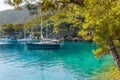 Sailing yacht at calm bay Royalty Free Stock Photo