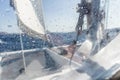 Sailing yacht catamaran sailing in rough sea. Sailboat. Sailing concept. Royalty Free Stock Photo