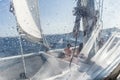 Sailing yacht catamaran sailing in rough sea. Sailboat. Sailing concept. Royalty Free Stock Photo