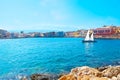 The sailing yacht in Chania harbor, Crete, Greece