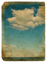 Sailing yacht and clouds. Old postcard. Royalty Free Stock Photo