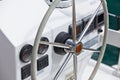 Sailing yacht control wheel and implement. Royalty Free Stock Photo