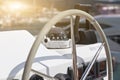 Sailing yacht control wheel and implement. Royalty Free Stock Photo