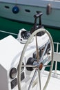 Sailing yacht control wheel and implement Royalty Free Stock Photo