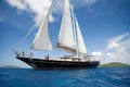 sailing yacht, with crewmember raising sail in the wind Royalty Free Stock Photo