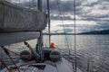 Sailing yacht deck at evening light Royalty Free Stock Photo