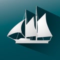 Sailing yacht flat square icon with long shadows