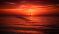 Sailing yacht glides on tranquil seascape, backlit by orange sunset generated by AI Royalty Free Stock Photo
