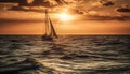 Sailing yacht glides on tranquil sunset sea generated by AI Royalty Free Stock Photo