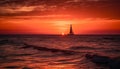 Sailing yacht glides on tranquil water under orange sunset sky generated by AI Royalty Free Stock Photo