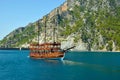 A sailing yacht in the Green Canyon in Turkey. Royalty Free Stock Photo