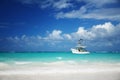 Sailing yacht near beautiful tropical beach Royalty Free Stock Photo