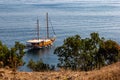 Sailing yacht near a coast of Prince`s islands. Sea of Marmara