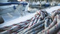 Sailing yacht rigging, ropes closeup. Sport. Royalty Free Stock Photo