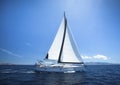 Sailing Yacht from sail regatta race on blue water Sea. Luxury. Royalty Free Stock Photo