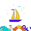 Sailing yacht, sailboat filled line icon, simple illustration