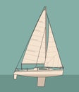 Sailing yacht. Sailboat. Vector drawn flat illustration for yacht club Royalty Free Stock Photo