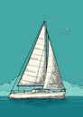 Sailing yacht. Sailboat. Vector drawn flat illustration for yacht club Royalty Free Stock Photo