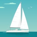 Sailing yacht. Sailboat. Vector drawn flat illustration for yacht club Royalty Free Stock Photo