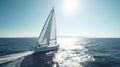 Sailing yacht in the sea on a sunny day. 3d render Royalty Free Stock Photo