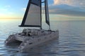 Sailing yacht on sea and sunset 3d illustration Royalty Free Stock Photo