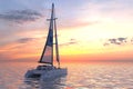 Sailing yacht on sea and sunset 3d illustration Royalty Free Stock Photo