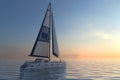 Sailing yacht on sea and sunset 3d illustration Royalty Free Stock Photo