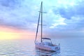 Sailing yacht on sea and sunset 3d illustration Royalty Free Stock Photo