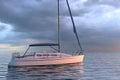 Sailing yacht on sea and sunset 3d illustration Royalty Free Stock Photo