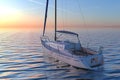 Sailing yacht on sea and sunset 3d illustration Royalty Free Stock Photo