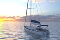 Sailing yacht on sea and sunset 3d illustration Royalty Free Stock Photo