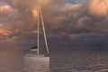 Sailing yacht on sea and sunset 3d illustration Royalty Free Stock Photo