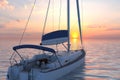 Sailing yacht on sea and sunset 3d illustration Royalty Free Stock Photo