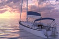 Sailing yacht on sea and sunset 3d illustration Royalty Free Stock Photo