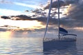 Sailing yacht on sea and sunset 3d illustration Royalty Free Stock Photo