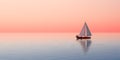 Sailing yacht in the sea at sunset. Landscape with lonely sailboat. Royalty Free Stock Photo