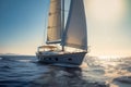 Sailing yacht in the sea at sunset. Luxury yachting. Generative AI Royalty Free Stock Photo