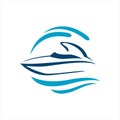sailing yacht ship boat logo design vector on the water ocean wave Royalty Free Stock Photo