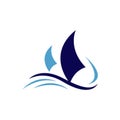 sailing yacht ship boat logo design on the water ocean wave vector concept