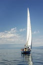 Sailing yacht on a sunny calm day at sea. Activity, sports and recreation. Beautiful landscape. Vertical Royalty Free Stock Photo