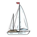 Sailing yacht with white sails. Illustration chic sailing ship. Luxurious yacht race, illustration of sea sailing regatta. Royalty Free Stock Photo