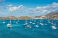 Sailing yachts anchored in the Long Bay marina in Harbor of Charlotte Amalie, St. Thomas, USVI Royalty Free Stock Photo