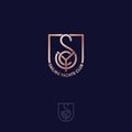 Sailing Yachts Club. S, Y, C monogram consist of gold lines, in a shield. Royalty Free Stock Photo