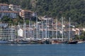Sailing yachts docked in Fethiye Marina in Turkey.