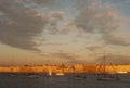 Sailing yachts in the evening in the delta of the Neva River. Royalty Free Stock Photo