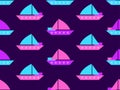 Sailing yachts seamless pattern. Sailboats in the color palette of the 80s. Contours of sailing yachts. Design for print, banners Royalty Free Stock Photo