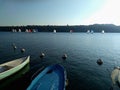 Sailing yachts under full sails at the regatta. Yachting team competition