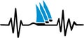 Sailingboat heartbeat line waves