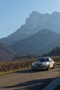 Porsche under the Trois-Becs summit during Historic Monte-Carlo Rally Royalty Free Stock Photo
